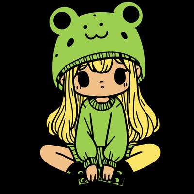 a girl wearing a frog hat and some frog socks