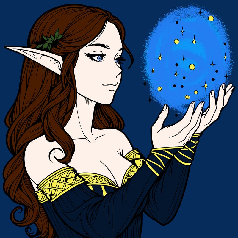 realistic elf girl doing magic
