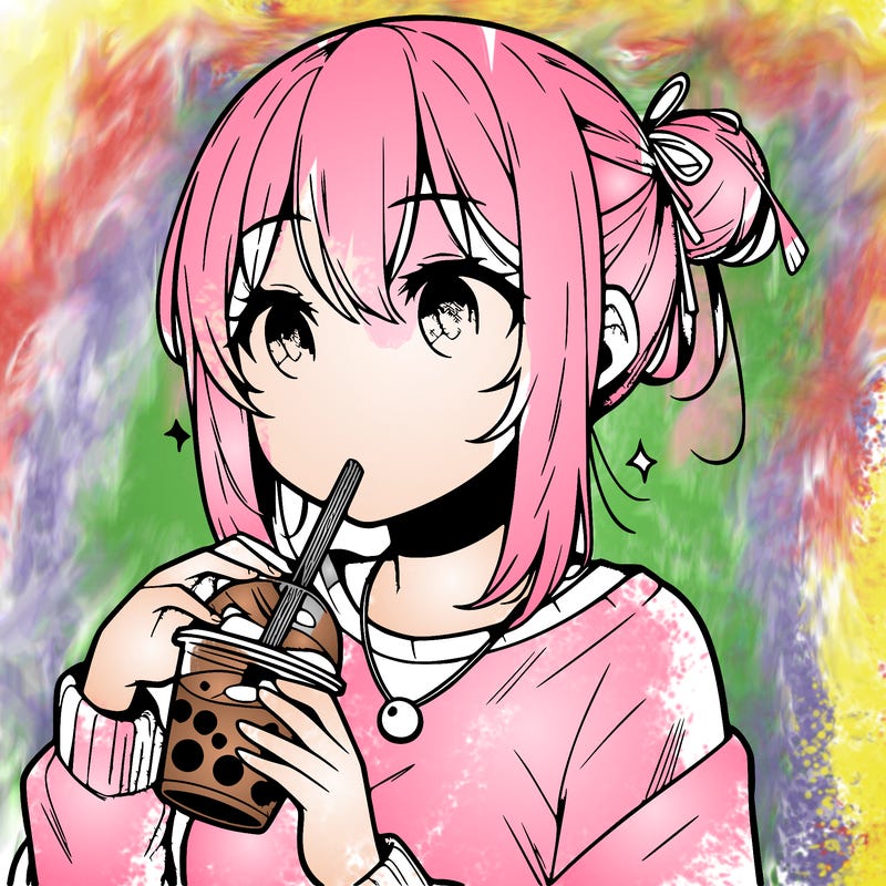 manga character drinking boba