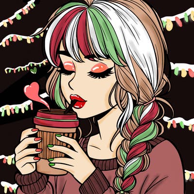 realistic girl drinking coffee