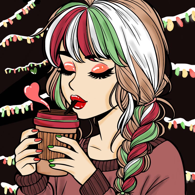 realistic girl drinking coffee