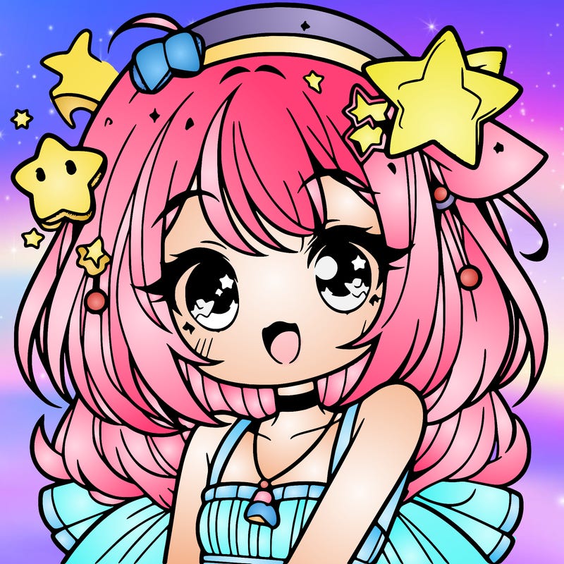 cute anime girl with star accessories