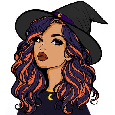 realistic witch girl with wavy hair and lips
