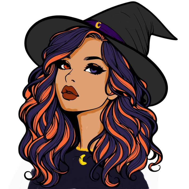 realistic witch girl with wavy hair and lips