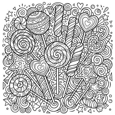 Get ready for a sweet adventure with this detailed lollipops coloring page, perfect for creative teens. Featuring a variety of candy shapes and intricate background patterns, it's a delightful challenge waiting for your unique colors.