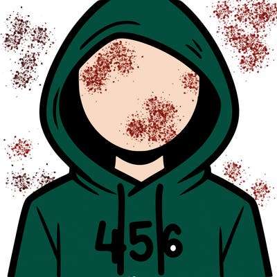 a person with non face waering a hoodie with a 456 symbol