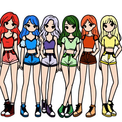 a group of girls wearing crop tops and shorts
