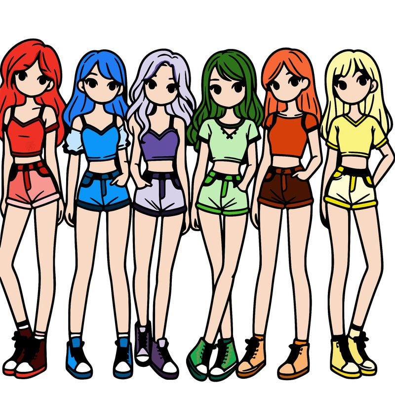 a group of girls wearing crop tops and shorts