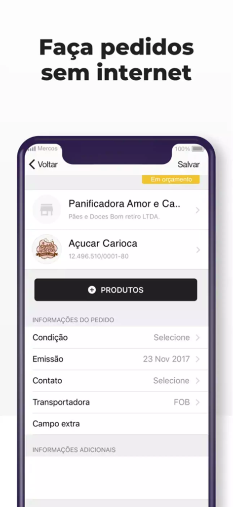 Mercos - app de vendas - オフラインで販売注文を作成するためのMercosアプリインターフェイス
