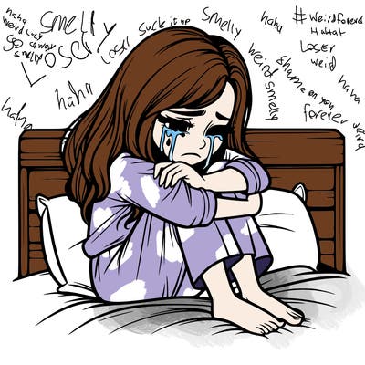 realistic girl crying on her bed over a break up