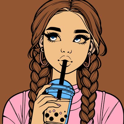 realistic girl with braided hair drinking boba