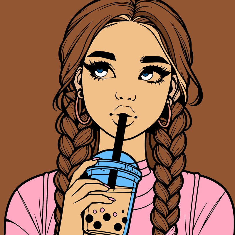 realistic girl with braided hair drinking boba