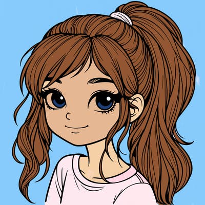 realistic girl with ponytail