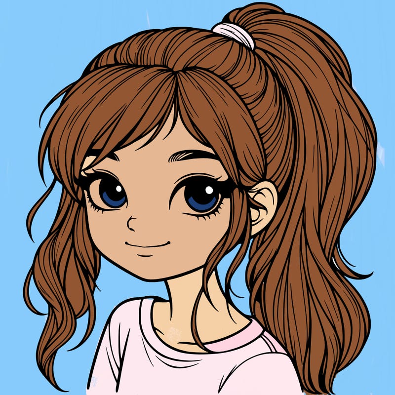 realistic girl with ponytail