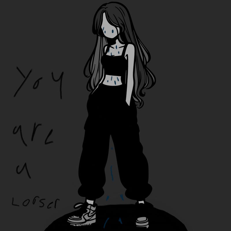 girl in baggy pants crop top and long hair