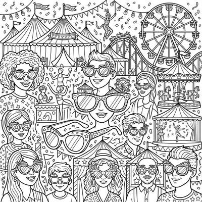 Get ready for a whirlwind of color with this dynamic carnival scene, featuring an array of stylish unisex eyewear designs. It's the perfect way to bring the excitement of the circus to life with your favorite hues.