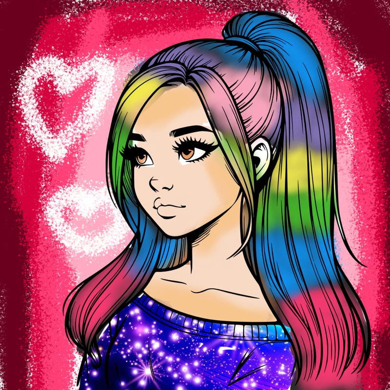 realistic girl with a high ponytail