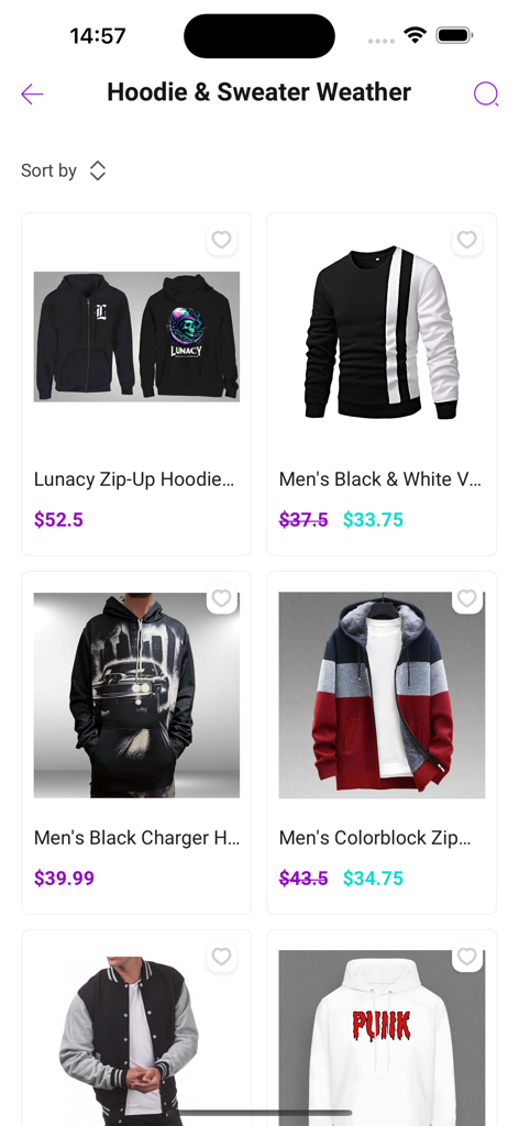 Lunacy Deals & Designs - Colección de sudaderas con capucha y suéteres para hombre en la aplicación móvil Lunacy Deals and Designs.