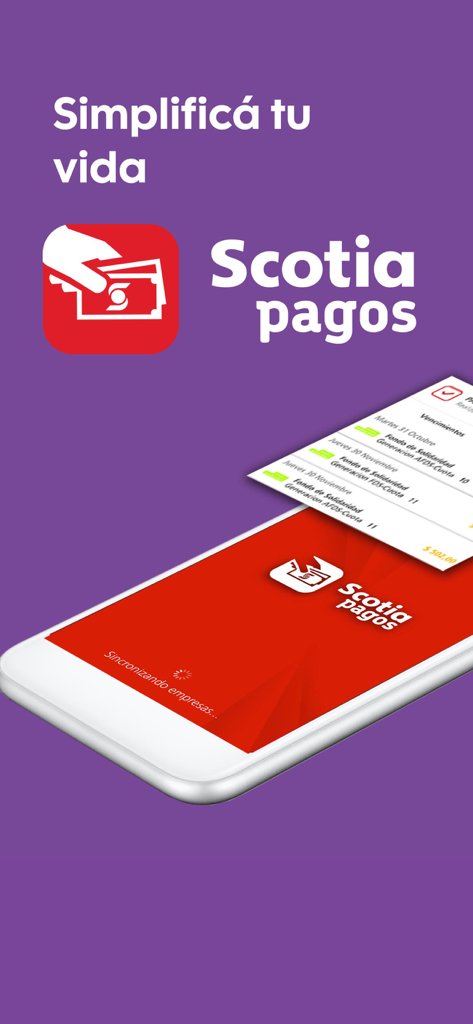 Scotia Pagos - Tela do aplicativo móvel Scotia Pagos mostrando recursos de pagamento de contas em um smartphone