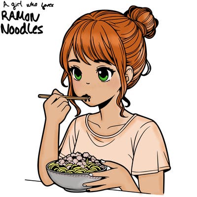 a realistic girl, eating food