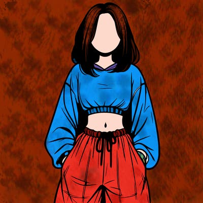 realistic girl faceless with baggy pants and a crop top