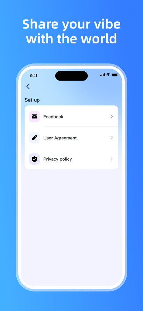 CleanNow - AI Storage Cleaner - Menú de configuración de la aplicación CleanNow con opciones de comentarios y política de privacidad
