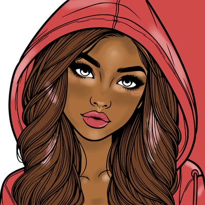 realistic beautiful girl with a hood on