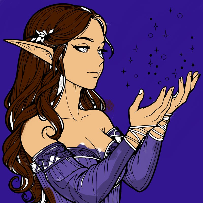 realistic elf girl doing magic