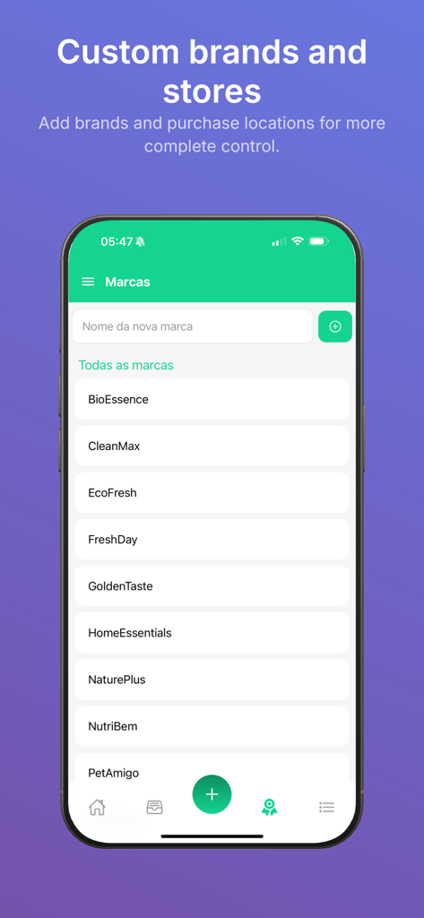Smart Expiry Tracker - Smart Expiry Tracker app interface showing a list of custom product brands for organized inventory tracking.