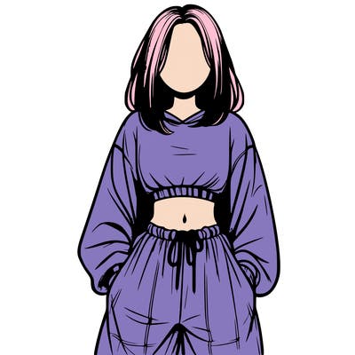 realistic girl faceless with baggy pants and a crop top