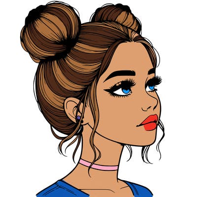 realistic girl with buns on the top of her head