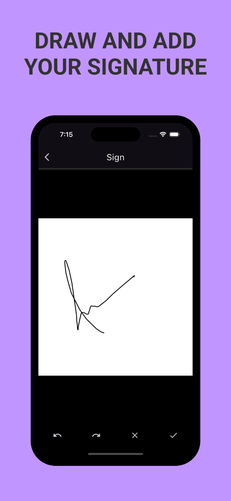 Photo to PDF Converter * - A smartphone showing the draw and add signature feature in the Photo to PDF Converter app.