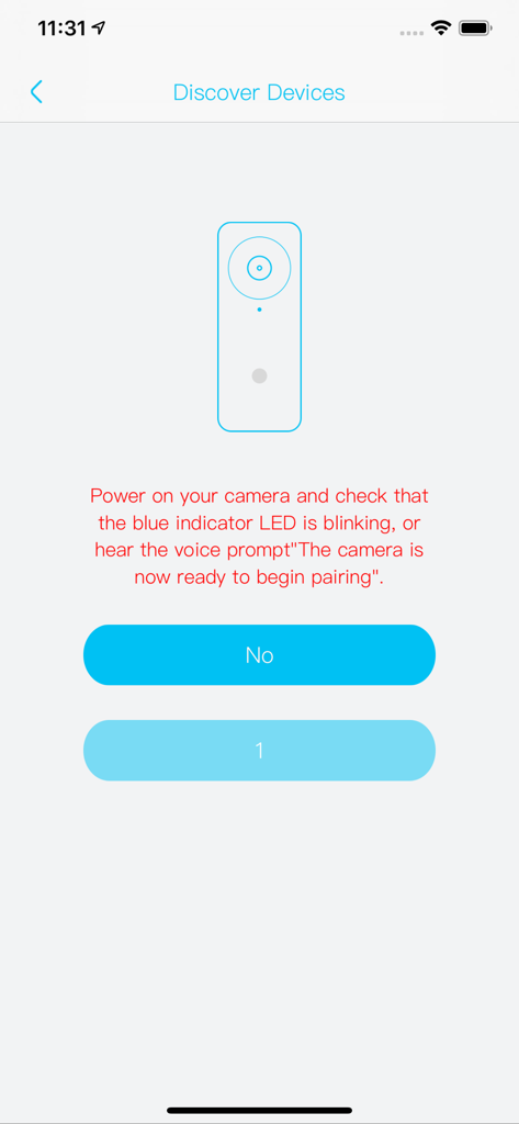 The Discover Devices setup screen in the Ubox app for pairing a new security camera.