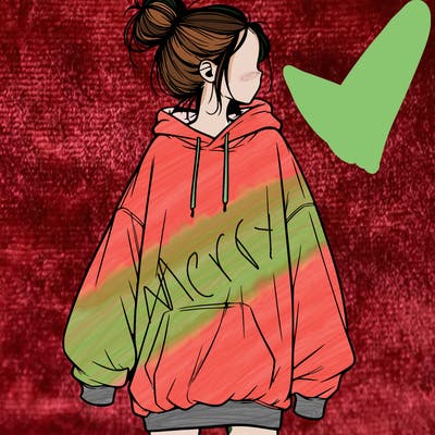 realistic girl with a oversized sweatshirt on and a bun
