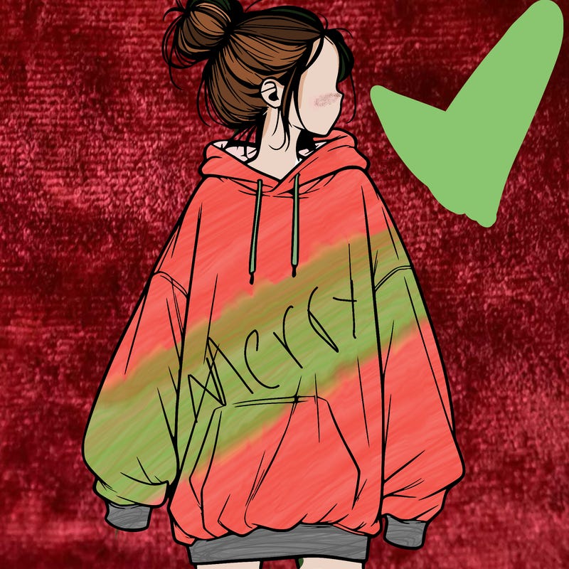 realistic girl with a oversized sweatshirt on and a bun