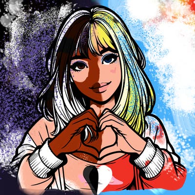 realistic girl making a heart with her hands🫶