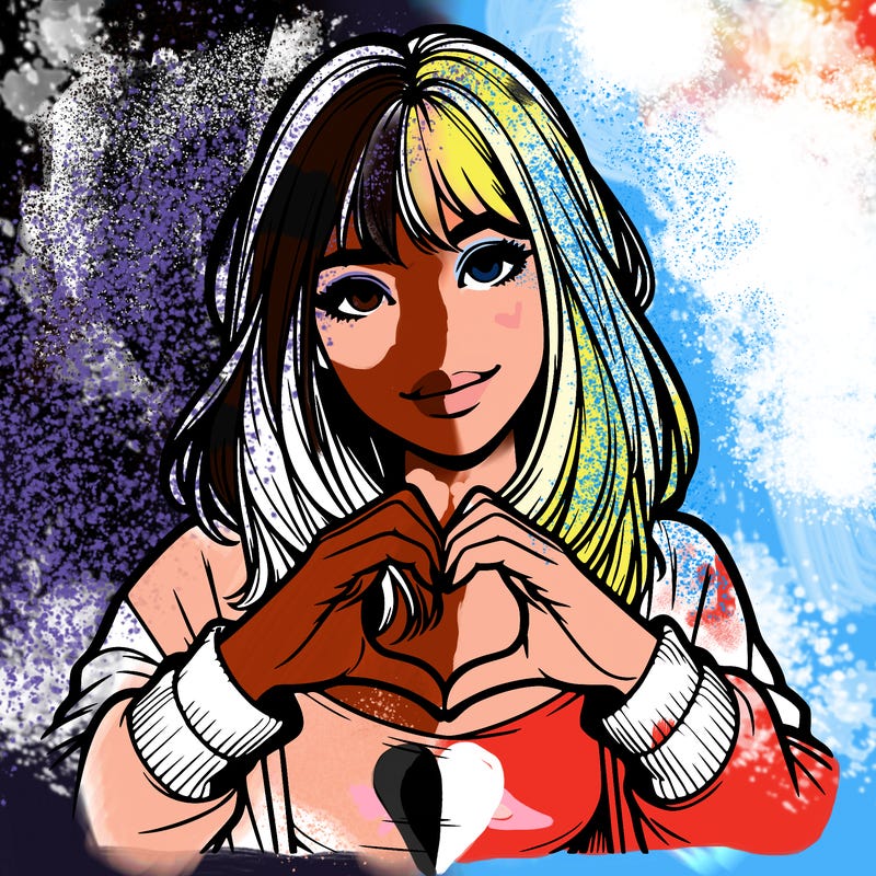 realistic girl making a heart with her hands🫶