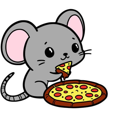 mouse with a tiny cheese pizza