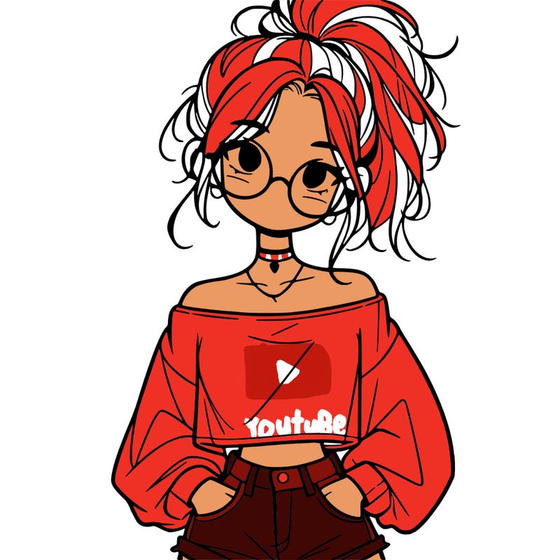 girl with a messy ponytail glasses a baggy crop top and jean shorts