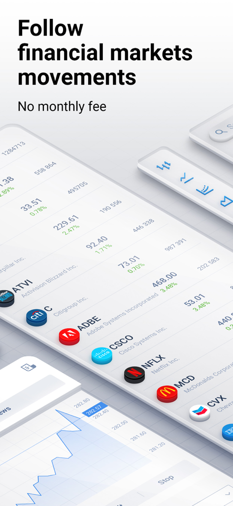 RoboMarkets Stocks Trader - Interfaz de la aplicación RoboMarkets Stocks Trader que muestra una lista de acciones y movimientos de precios del mercado