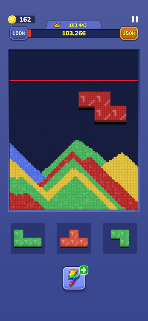 Sand Block Color Escape Puzzle - Tela de jogabilidade de Sand Block Color Escape Puzzle com física de areia colorida e blocos caindo.