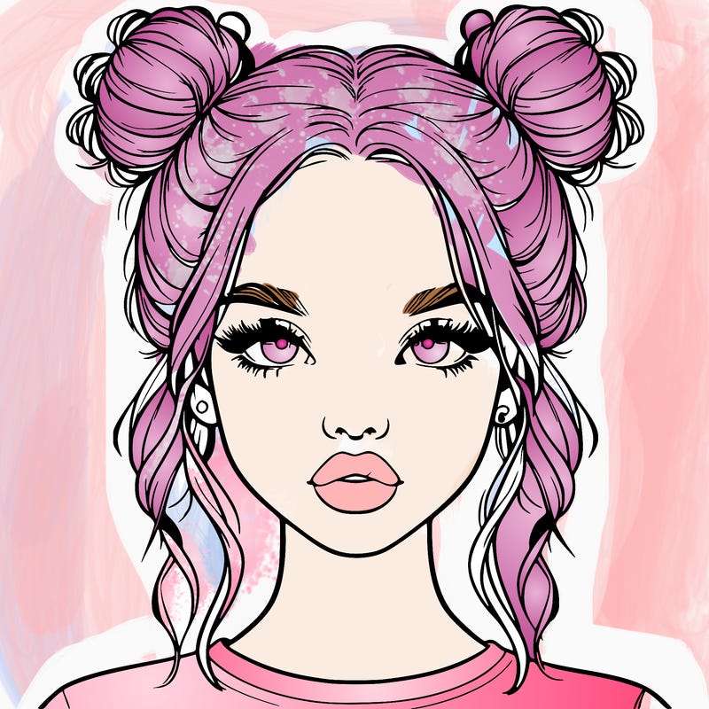 realistic girl with two buns in hair and lips
