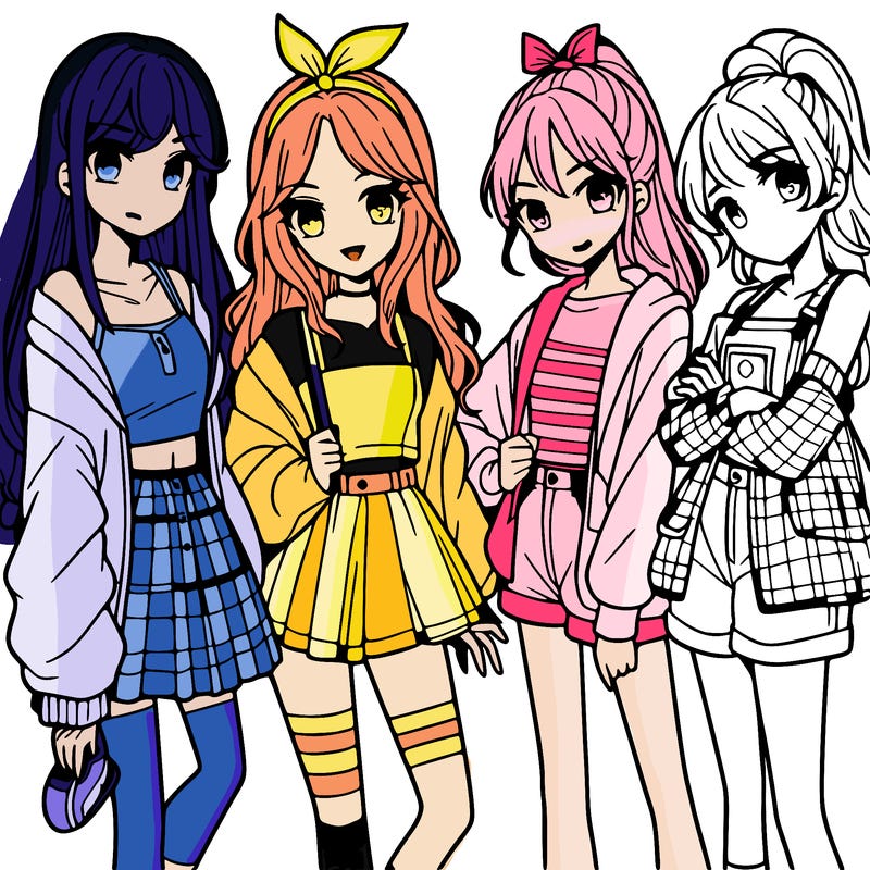 teen manga girls group of 4