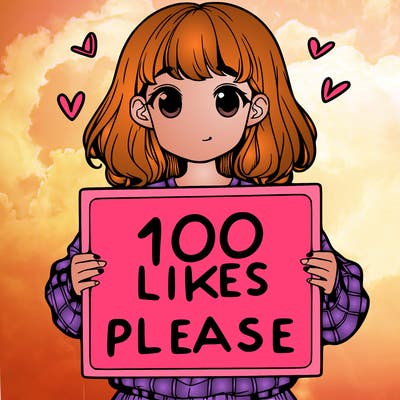 a girl holding a sign saying 100 likes please