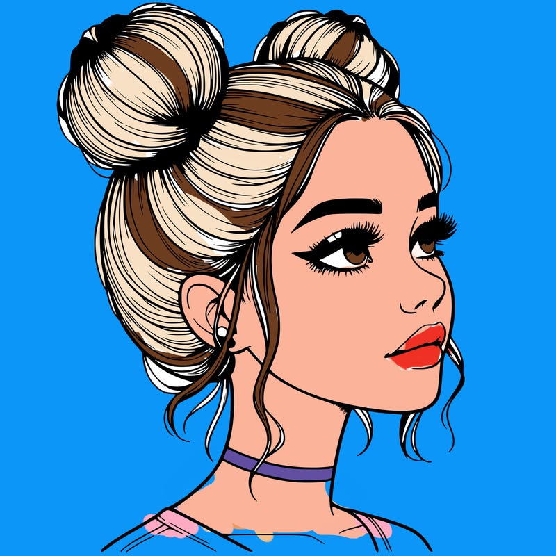 realistic girl with buns on the top of her head