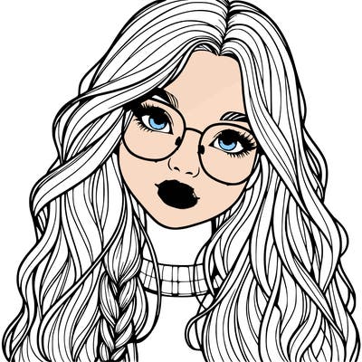 girl with long hair and freckles and glasses realistic
