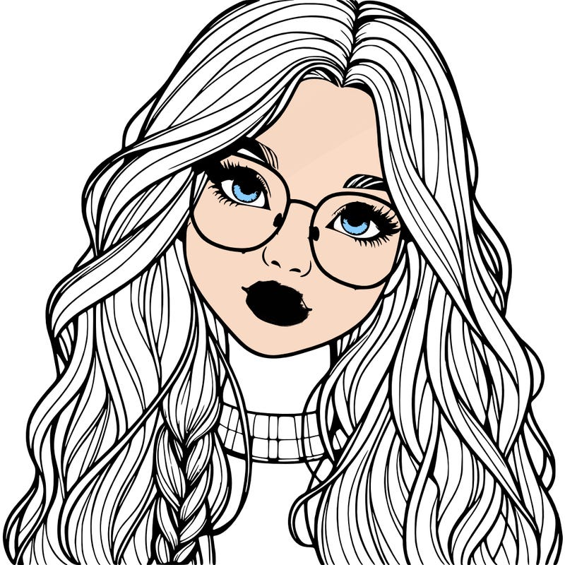 girl with long hair and freckles and glasses realistic