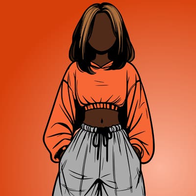 realistic girl faceless with baggy pants and a crop top