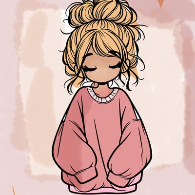 girl with baggy sweatshirt and messy bun