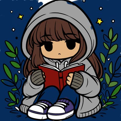 girl in oversized hoodie reading a book